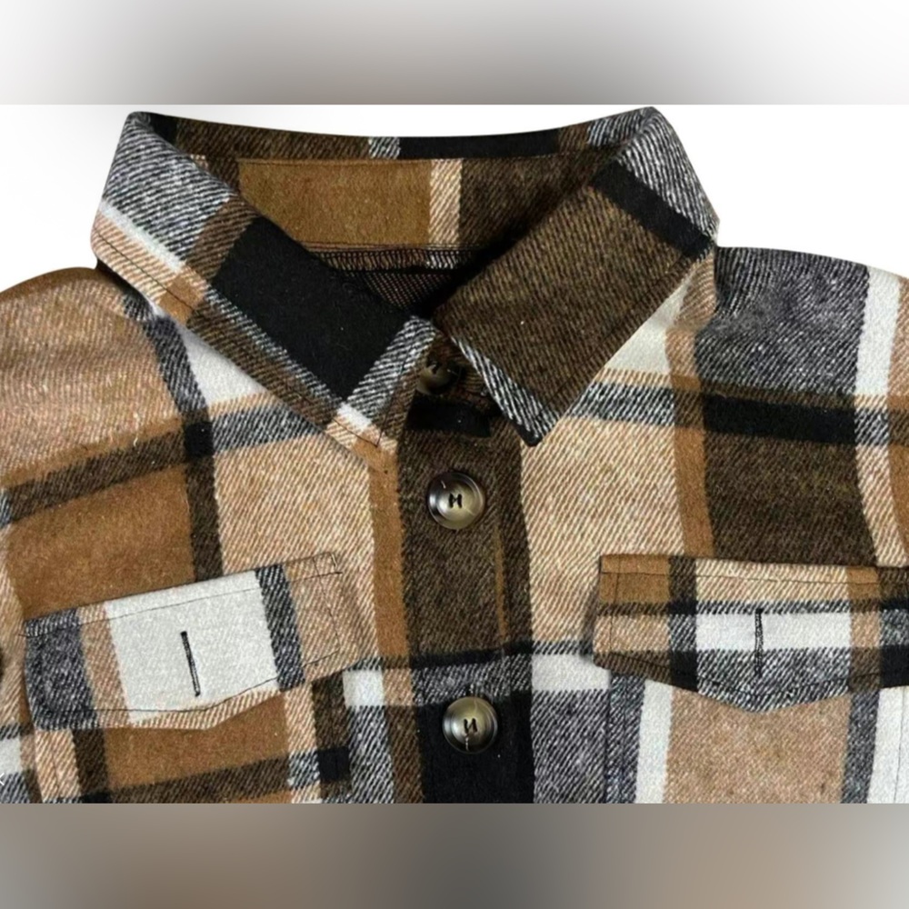 Classic Brown Plaid Long Shacket - New in Package XL - Picture 4 of 6